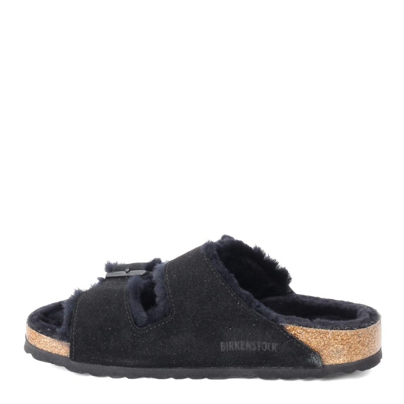 752663 N Womens Birkenstock Arizona Shearling Lined Sandal Narrow Width Black 3