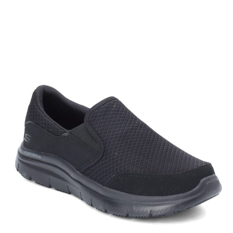 77048 Ew Blk Mens Skechers Flex Advantage Mc Allen Sr Work Shoe Wide Width Black