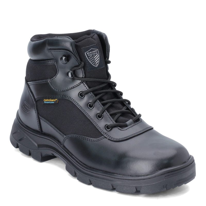 77526 W Blk Mens Skechers Work Wascana Benen Wp Tactical Boot Wide Width Black