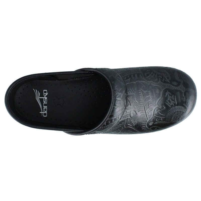 906 020202 Womens Dansko Professional Clog Black Tooled 2