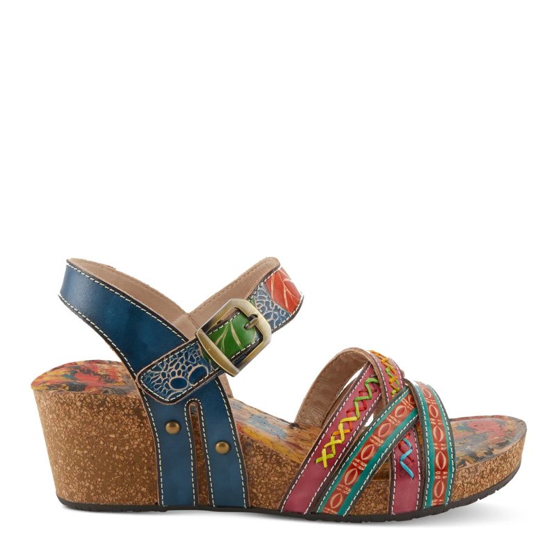 BOSQUET NM Womens L Artiste By Spring Step Bosquet Wedge Sandal Navy Multi 1