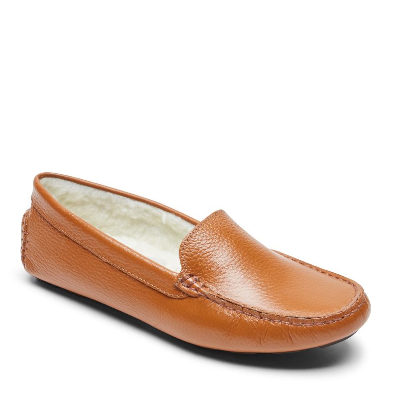 CI7973 Womens Rockport Bayview Lined Moc Slipper Tan