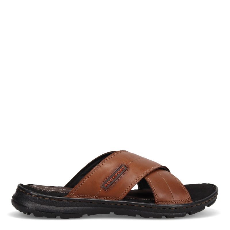 Ch1925 Mens Rockport Darwyn Cross Band Slide Sandal Brown 1