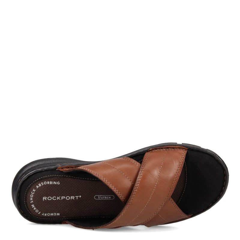 Ch1925 Mens Rockport Darwyn Cross Band Slide Sandal Brown 5