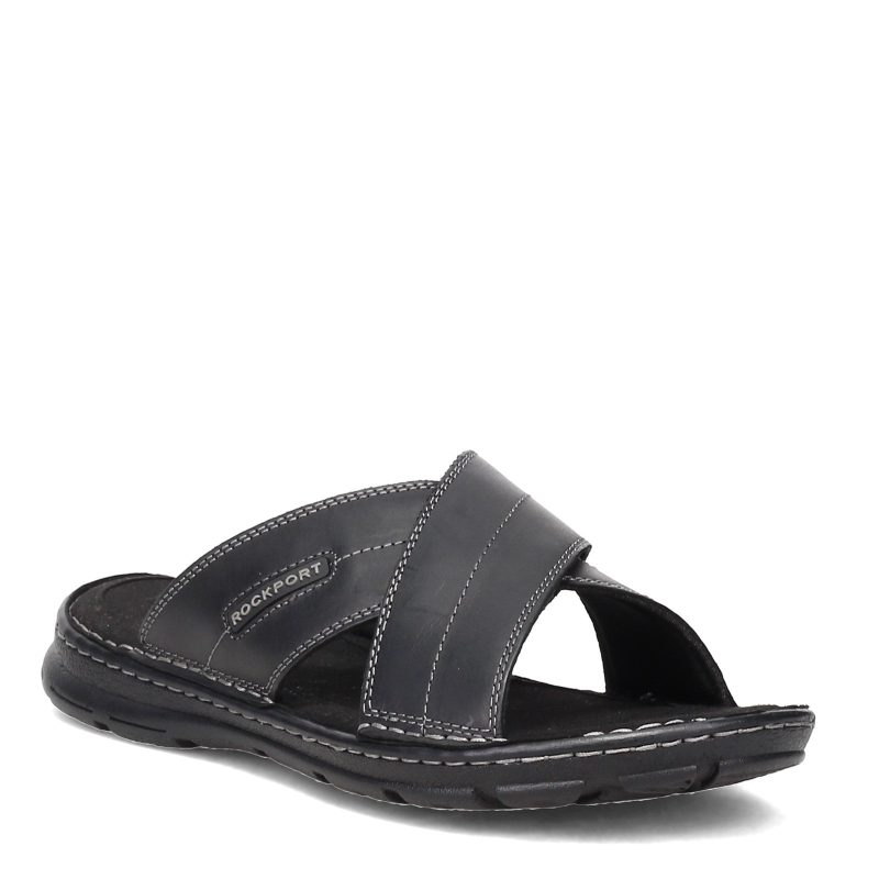 Ci5686 Mens Rockport Darwyn Cross Band Slide Sandal Black