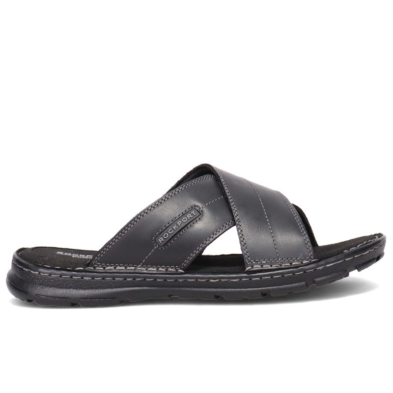 Ci5686 Mens Rockport Darwyn Cross Band Slide Sandal Black 1