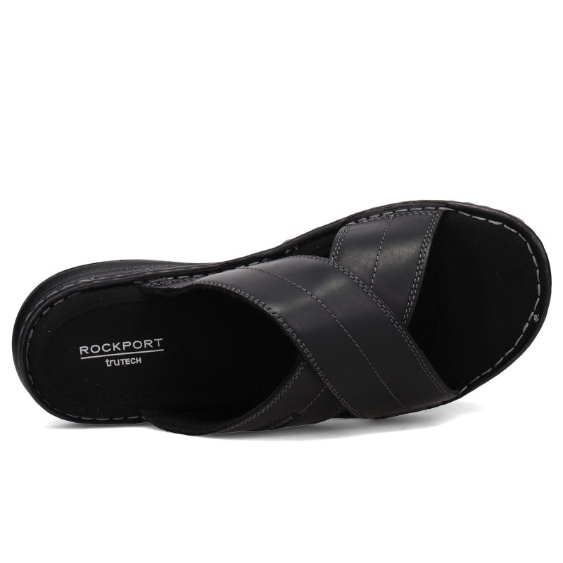 Ci5686 Mens Rockport Darwyn Cross Band Slide Sandal Black 5