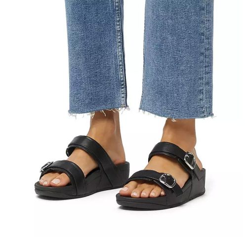 ES7 090 Womens Fit Flop Lulu Adjustable Buckle Slide Sandal Black 2