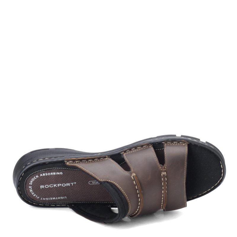 H80307 Mens Rockport Darwyn 3 Band Slide Sandal Brown 5