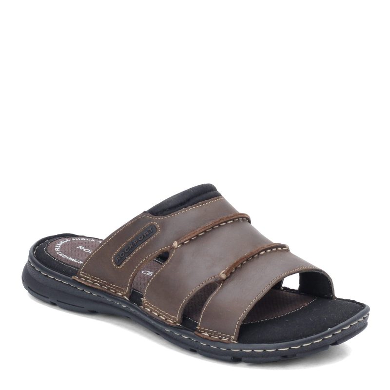 H80307 Mens Rockport Darwyn 3 Band Slide Sandal Brown 88c1ccf1 240a 4c99 8f7b ed13c7c8fb00