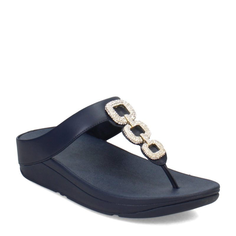 HX2 399 Womens Fit Flop Fino Crystal Chain Toe Post Sandal Midnight Navy