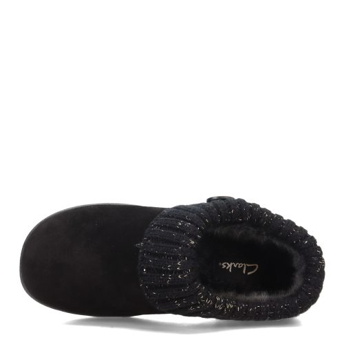 ICL31459C BLACK Womens Clarks Sweater Collar Slipper Black Gold 5