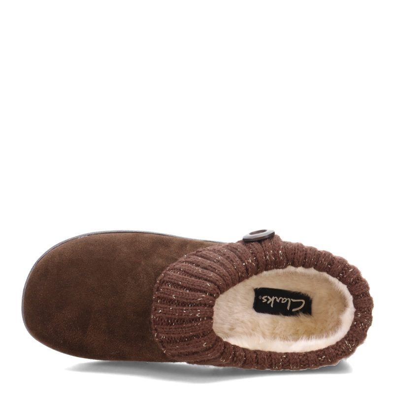 ICL31459C BROWN Womens Clarks Sweater Collar Slipper Brown Gold 5