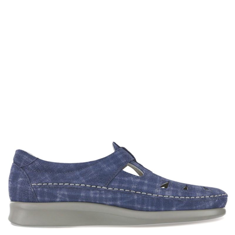 ROAMER BLUEJ Womens Sas Roamer Slip On Blue Plaid 1